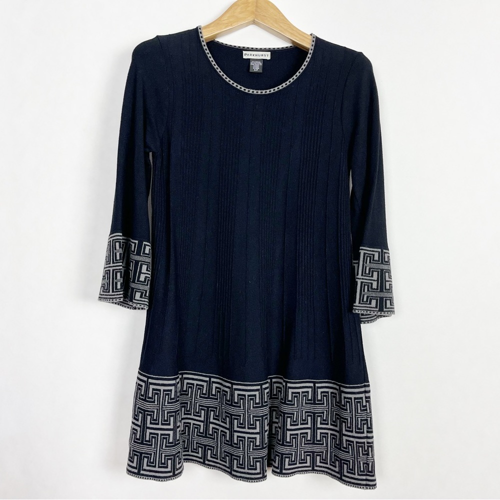 Parkhurst 🇨🇦 Vintage A-Line Black &‎ Grey Tiered Design Dress Size Small